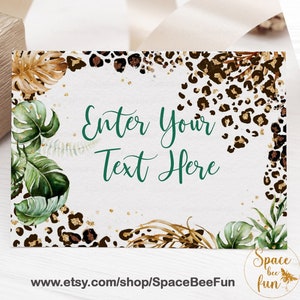 EDITABLE Safari Leopard Print Baby Shower Food Tags Boy Food Label