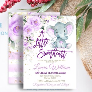 EDITABLE Purple Elephant Baby Shower Invitation Girl Shower Invitations ...