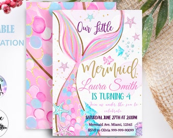 Editable Mermaid Birthday Invitation 4 Party Instant Download - Etsy