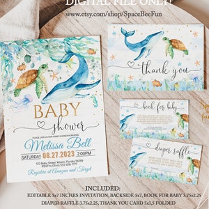 Under the Sea Baby Shower Boy Set, Ocean Baby Shower Bundle Package Thank  You Book Diaper , Ocean Theme Sea Animals Editable Digital X1 
