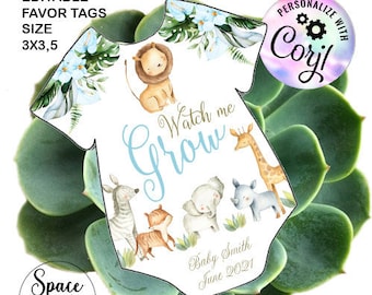 EDITABLE TEMPLATE Watch Me Grow Tags Baby Shower Succulent thank you Safari animals Favor Tags Social Distancing Favors Drive By Baby Shower