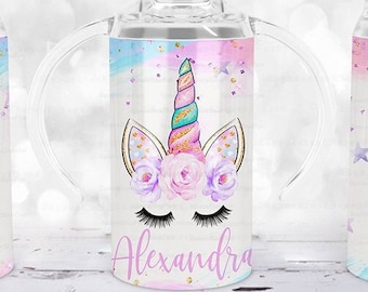 12 oz Sippy Cup Tumbler Sublimation Design Template Unicorn Flowers Water bottles with names Personalize Design Digital Instant DownlPNG T12