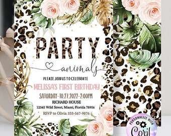 Editable Leopard Print Party Animals Safari Birthday Girl Party Jungle Invitations Leopard Print Birthday Party Safari invites Template  B27