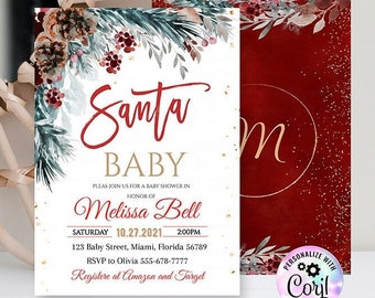 EDITABLE Santa Baby Baby Shower Invitation, Winter Santa Baby invite Santa baby shower invites, Template instant download Digital 031