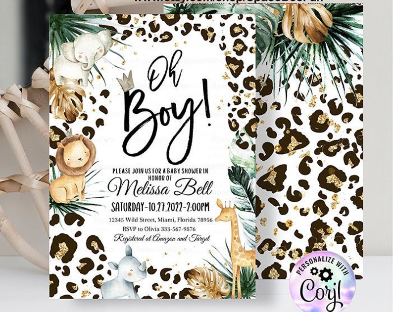 Jungle Gold Baby Shower Invitation Baby Shower invitation Boy template Jungle theme baby shower Editable Safari invites