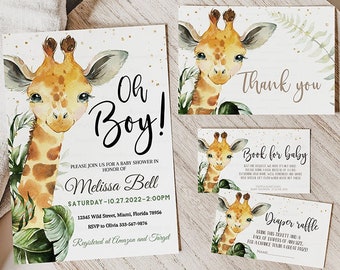 EDITABLE Giraffe Safari baby shower invitation Set decoration Invitation Boy Gold Young Wild baby shower Jungle Animals package downloa 077