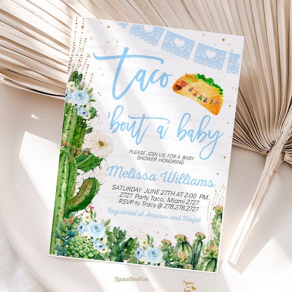 Taco 'Bout A Baby Invitation Boy Editable Fiesta Baby Shower Cactus Cinco de Mayo Tropical Mexican Invite Muted Tones Digital Instant TC8