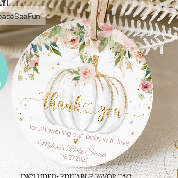 Editable Pumpkin Baby Shower Favors Baby Shower Thank you tags Favor tag A Little Pumpkin Is On The Way Fall Autumn download digital098