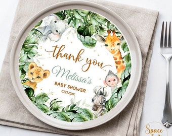 Safari Baby shower Boy, Plate Insert Charger Young Wild baby shower thank you Jungle Animals EDITABLE Printable template Instant Downloa 077