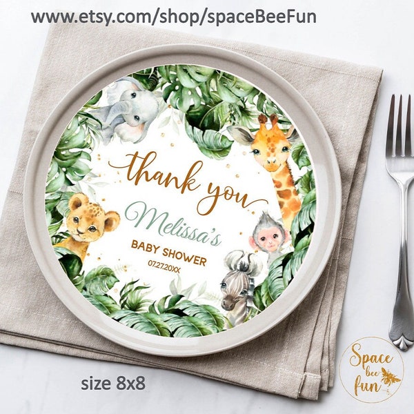 Safari Baby shower Boy, Plate Insert Charger Young Wild baby shower thank you Jungle Animals EDITABLE Printable template Instant Downloa 077