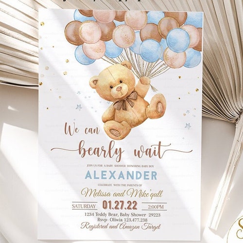 Editable Teddy Bear Baby Shower Invitation Set Bear Themed Etsy