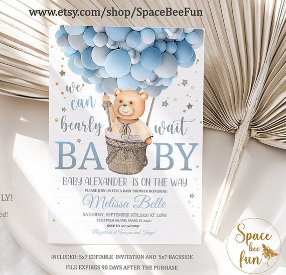 Editable Teddy Bear Baby Shower Invitation We Can Bearly Etsy