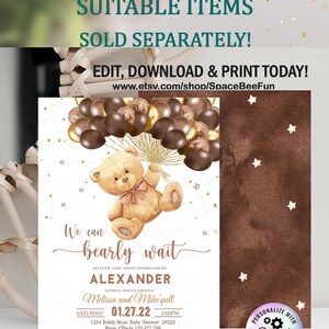 EDITABLE Teddy bear baby shower Water bottle label Boy, Decorations Baby Shower Bottle Label Bear Themed Instant download Printable B1 image 2