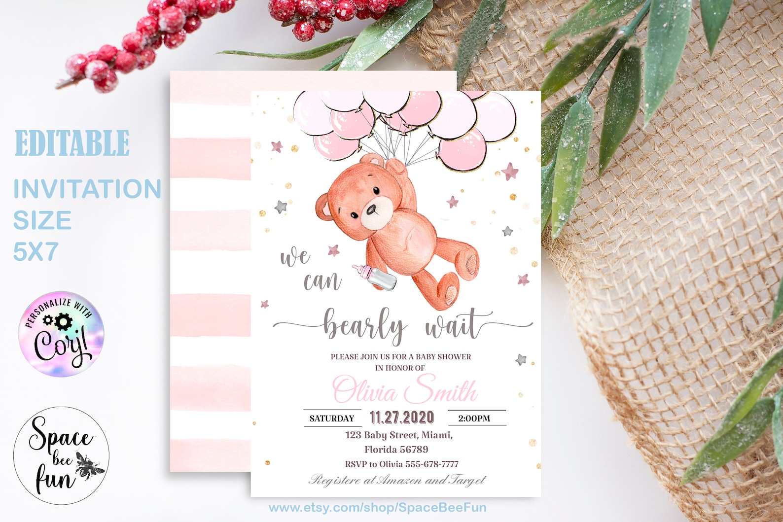 Editable Teddy Bear Baby Shower Invitation We Can Bearly Etsy