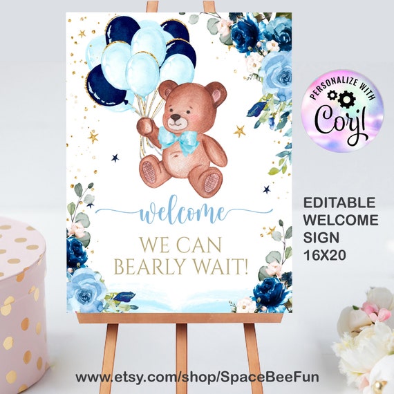 Editable sign Teddy Bear Baby Shower Invitation, Drive by