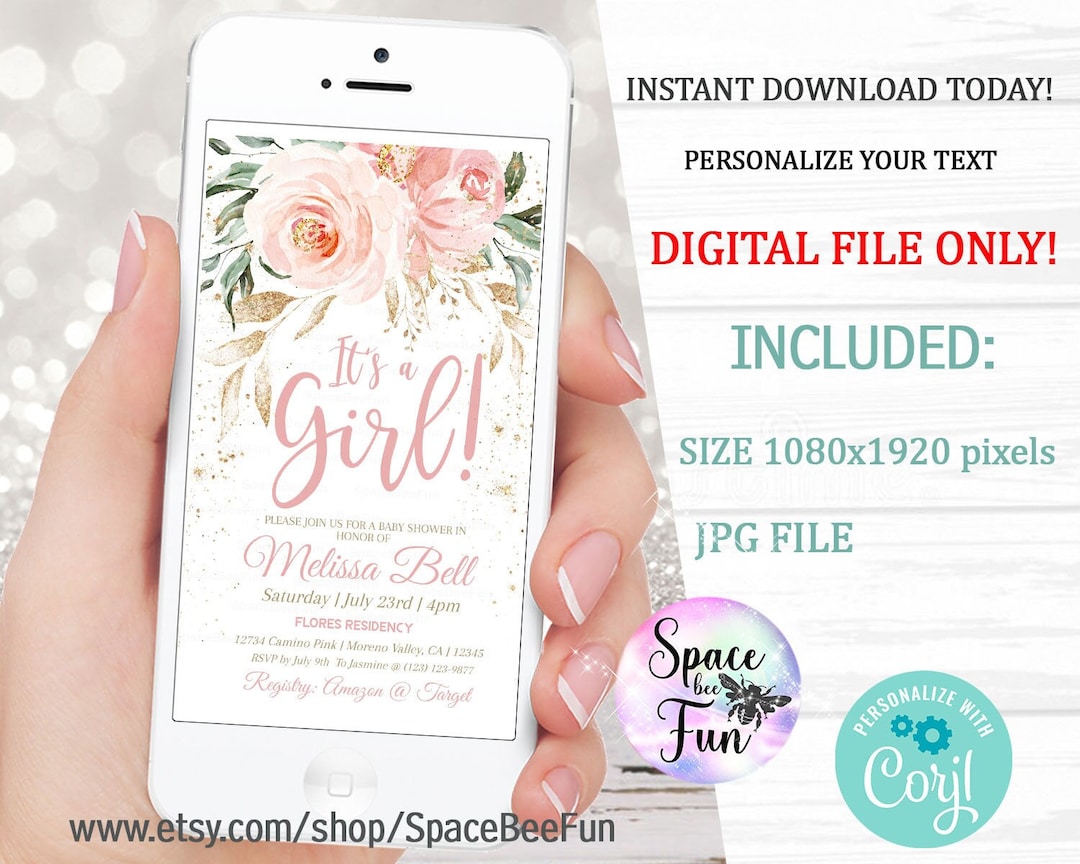 EDITABLE Evite Baby Shower Invitation, Evite Baby Sprinkle It's a Girl