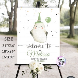 Editable Halloween Baby Shower Welcome sign Decorations centerpiece Boho A Little Boo Balloons Baby Shower Instant Download B3 画像 7