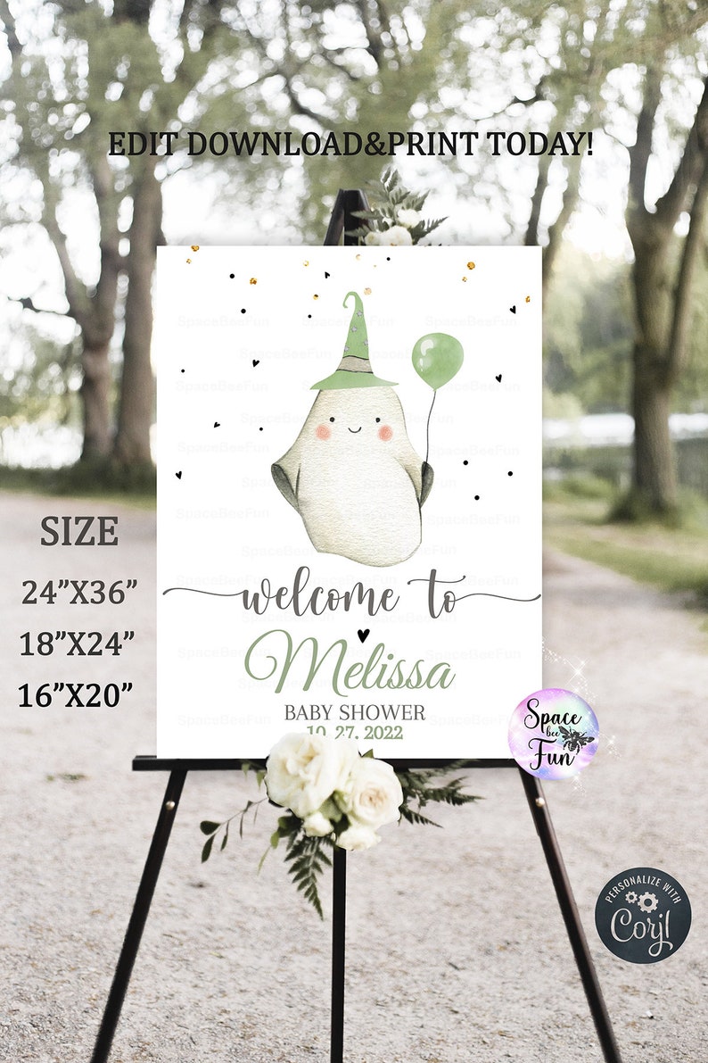 Editable Halloween Baby Shower Panneau de bienvenue Décorations centre de table Boho A Little Boo Balloons Baby Shower Instant Télécharger B3 image 7