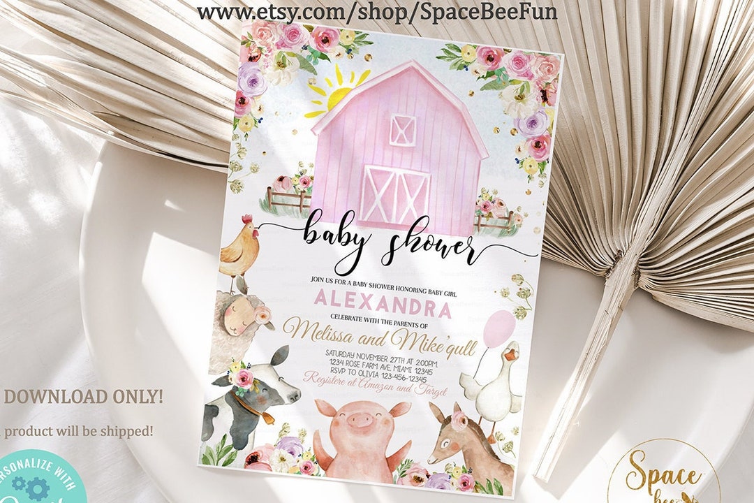 Farm Baby Shower Invitation, Editable Farm Baby Shower Invites, Barn ...