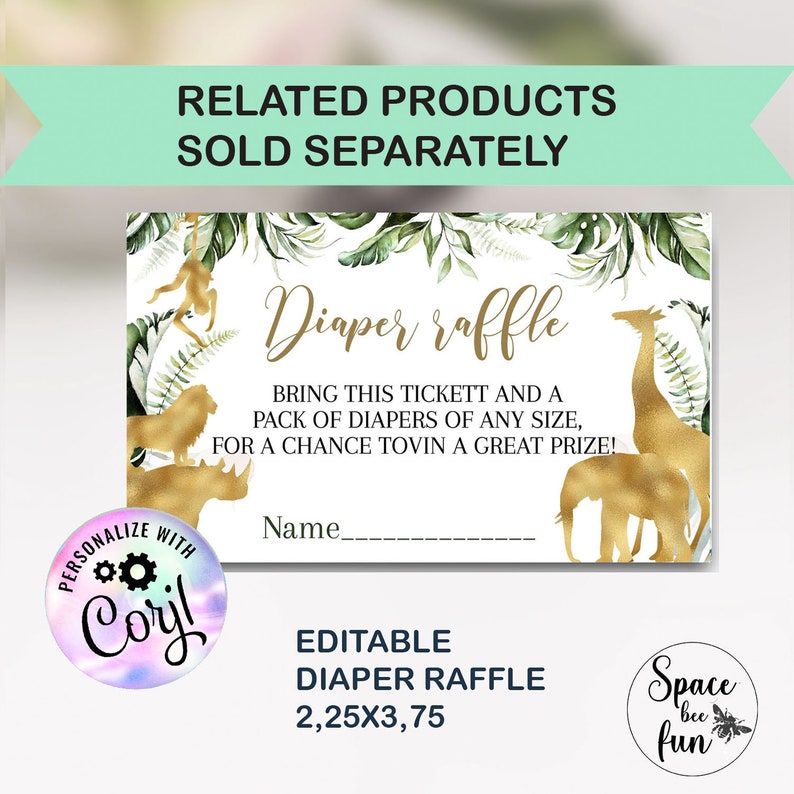 Editable Safari Animals Baby Shower Fingerprint Guestbook Thumbprint Jungle Guest Book Tree Jungle Wild One Gold invite Template Printable image 4