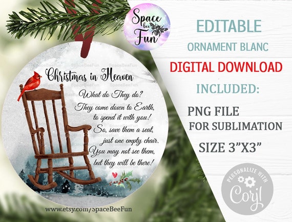 Memorial Ornament Heaven is a Beautiful Place Red Cardinal Memorial Sublimation Ornament Design PNG Digital download 022 Il_570xn