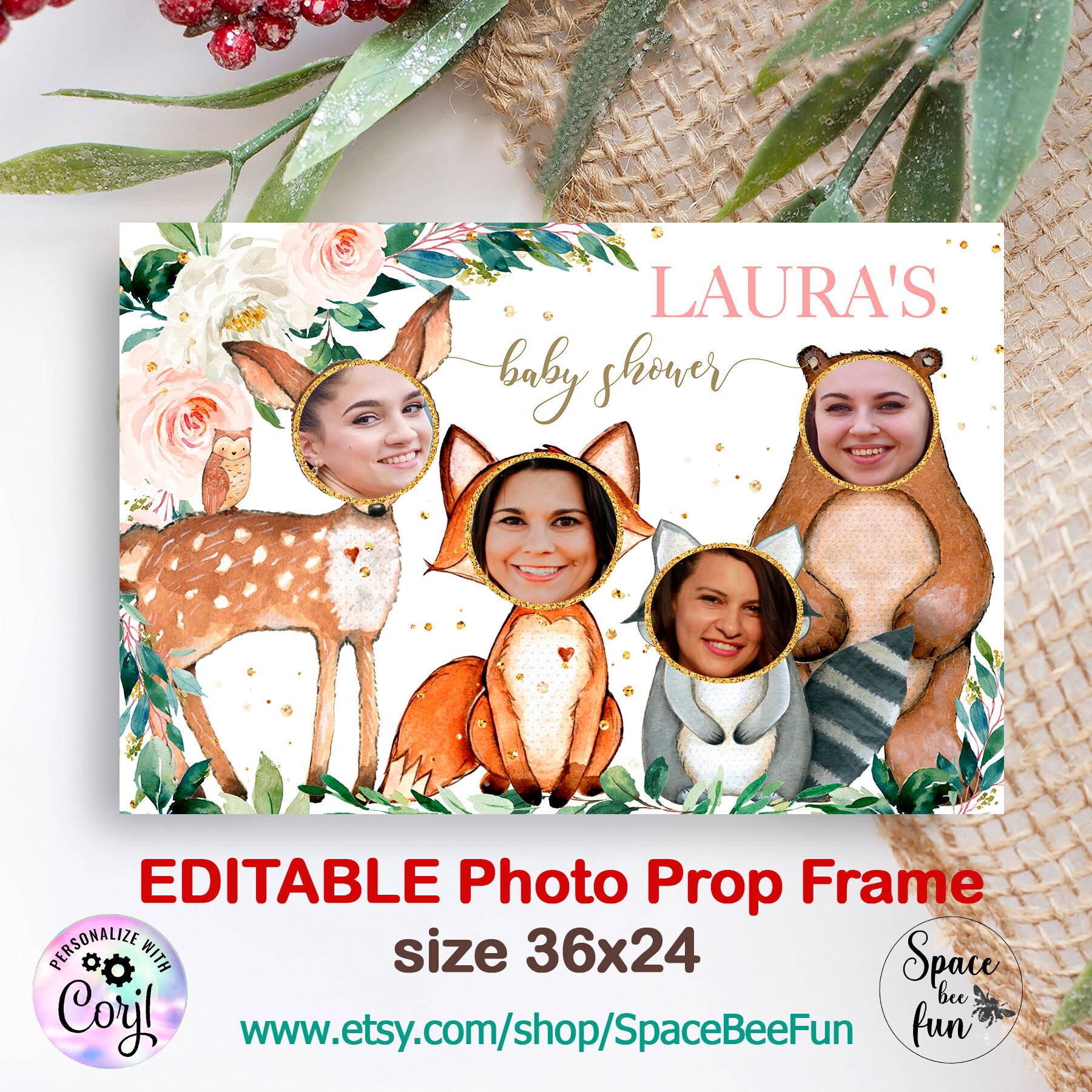 EDITABLE photo booth frame baby shower Woodland animals Photo Prop Fatm photo booth frame Baby shower decoration Woodland