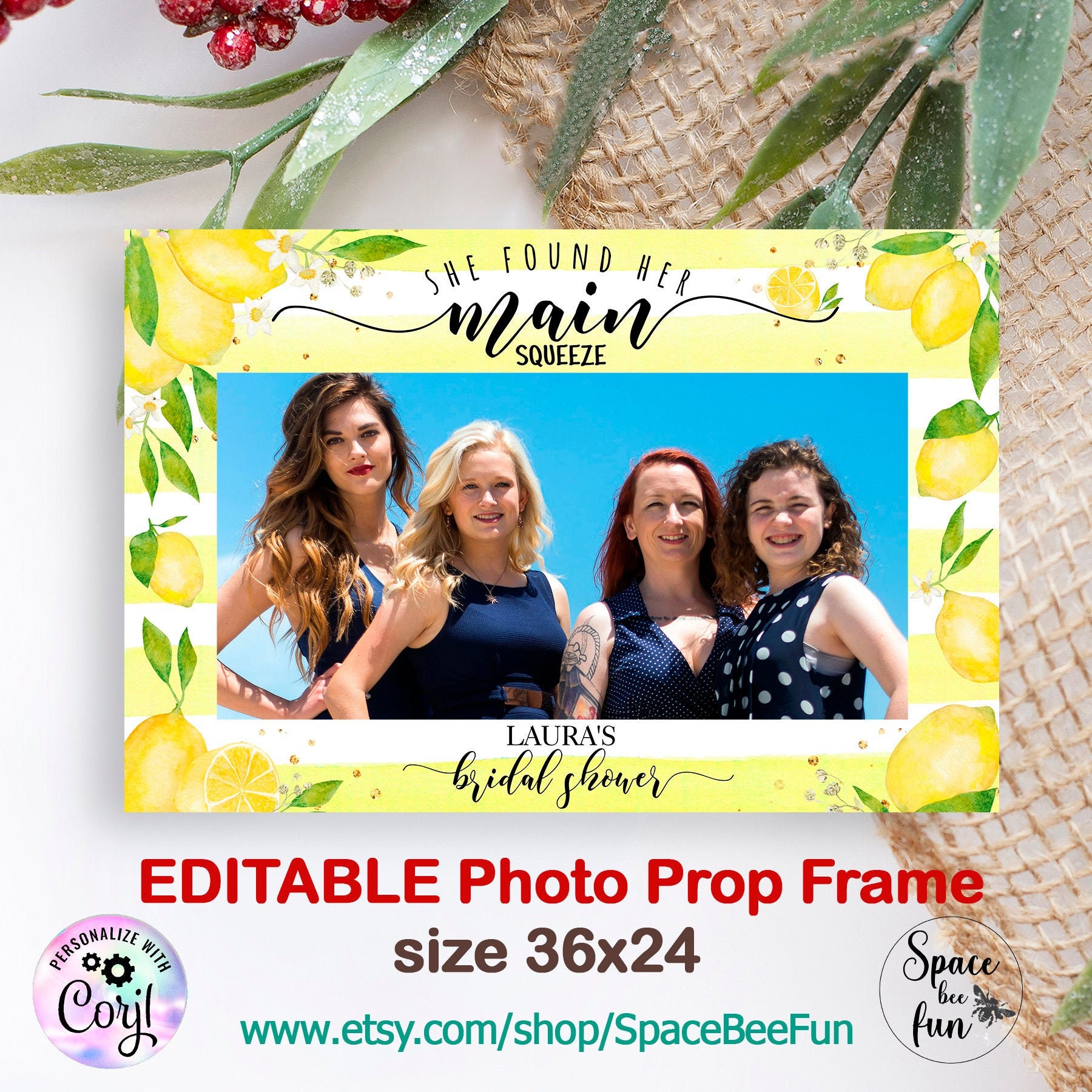 EDITABLE photo booth Bridal shower Main squeeze Lemon Photo Prop bridal shower photo booth frame Summer decoration Bridal