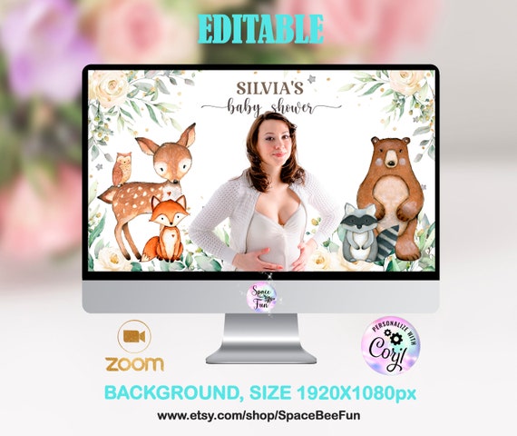 ZOOM Background Baby Shower, EDITABLE Woodland animals Virtual Baby Shower, Social Distancing, Theme Forest Woodland animals Instant Digitaa Il_570xn