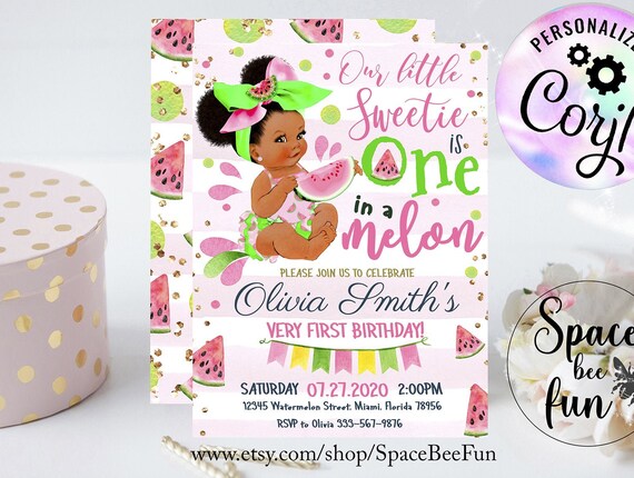 EDITABLE One in a melon first birthday invitations, Pink Watermelon Party , Watermelon invite Girl, Instant download Printable digital DIY Il_570xn