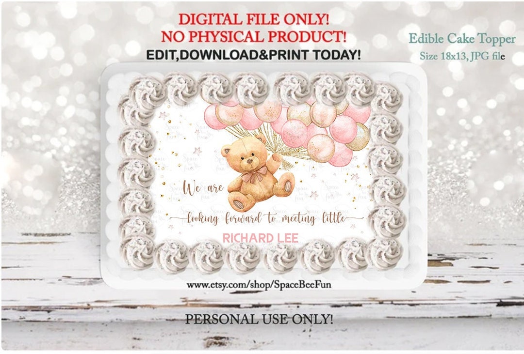 Edible Cake Topper Teddy Bear Baby Shower Editable Cupcakes Wafer Paper ...