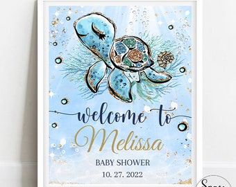 Under the Sea Baby Shower Welcome sign Boy, Ocean Baby Shower Center Baby Shower, Ocean Theme Sea Animals 8x10 Editable digital X1