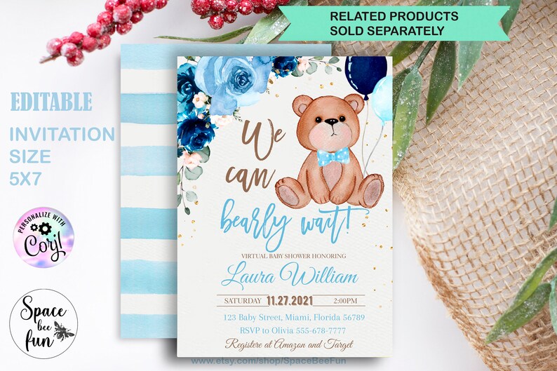 Editable Teddy Bear Baby Shower Boy Favors Gift tags Favor tag Bear Baby Shower Thank you tags Bear Balloons template printable download image 2