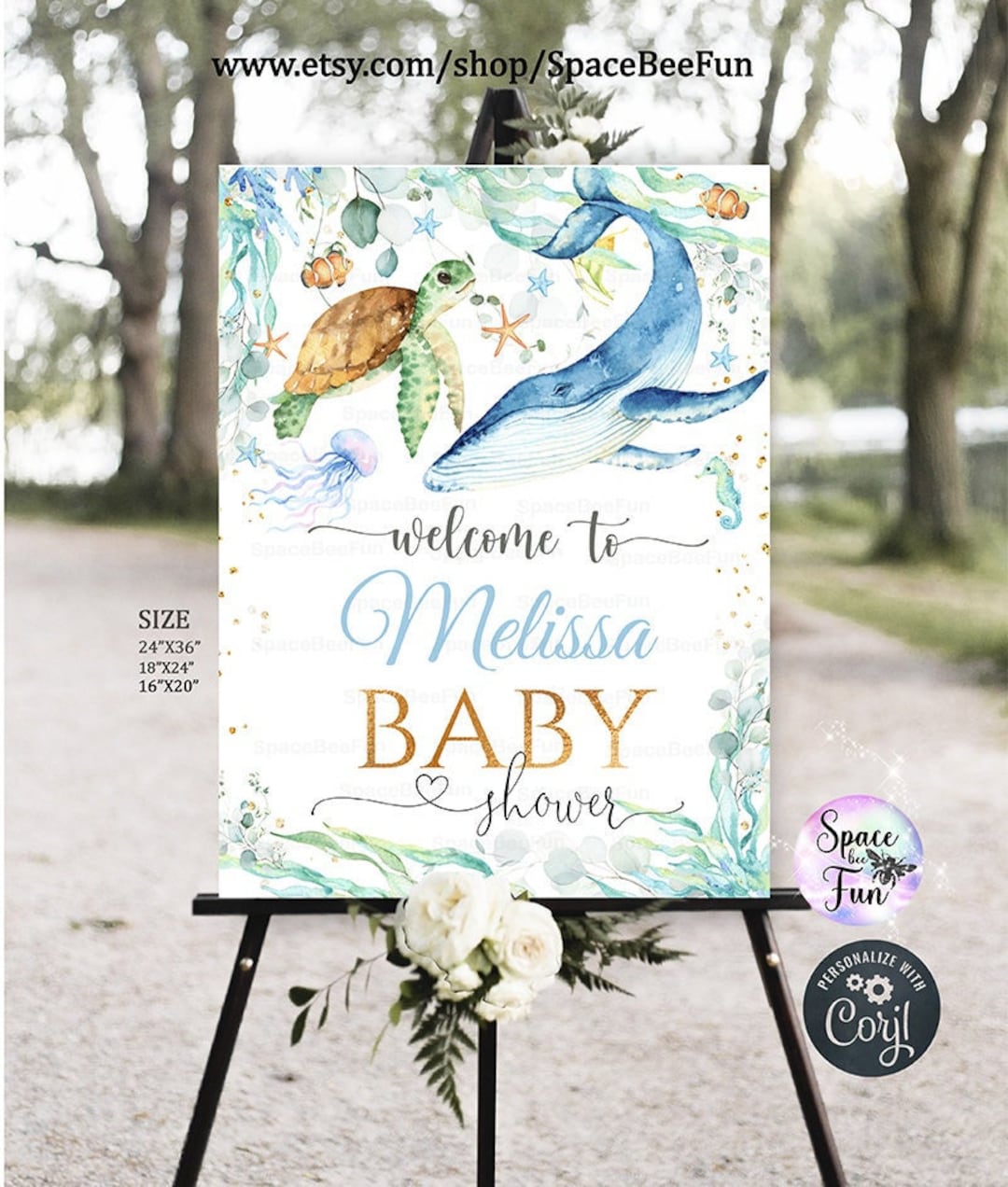 EDITABLE Under the Sea Baby Shower Sign Boy Ocean Baby Shower