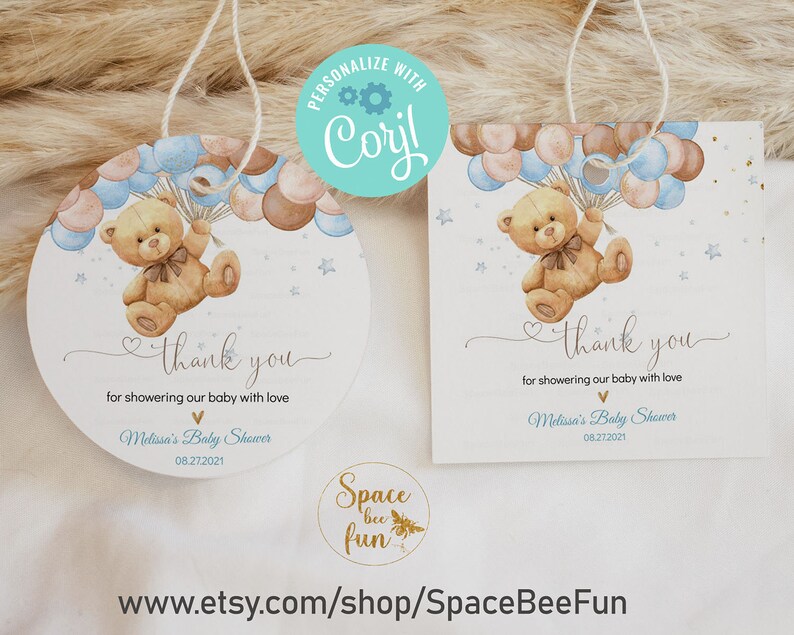 Editable Teddy Bear Baby Shower Favors Bear Baby Shower Thank Etsy