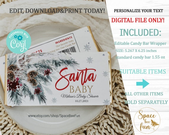 EDITABLE Chocolate Bar Wrapper SANTA Baby Baby shower Template Candy Bar Wrapper, Winter Christmas birthday It's cold outside Download 031 Il_570xn