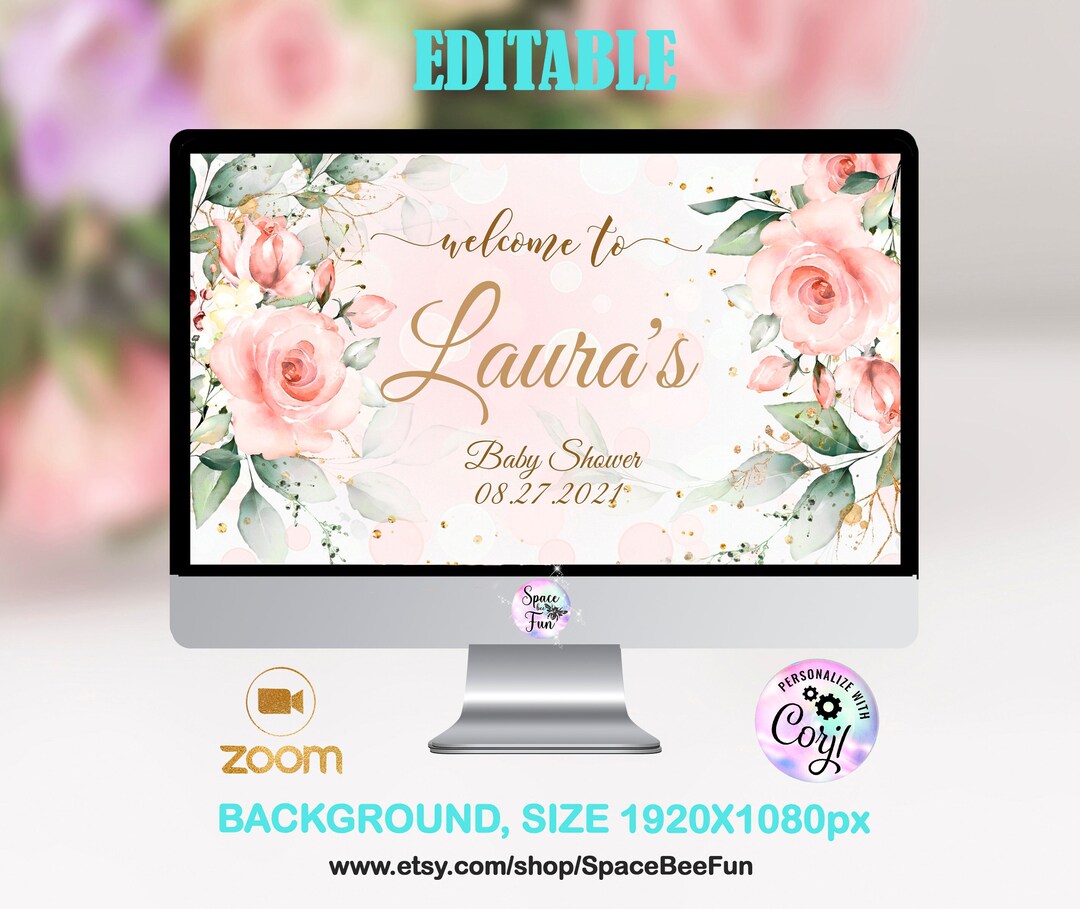 Zoom Baby Shower Background, Background Flower Sprinkle Virtual Baby