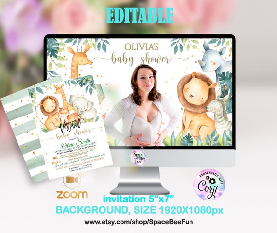 Zoom Background Baby shower Safari Virtual baby shower Decorations Zoom Baby Shower powerpoinnt, Safari Social Distance Theme Animals Safari Il_570xn