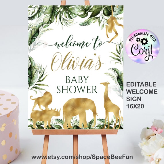 Editable Safari Sign Jungle Baby Shower A Wild one Baby Shower Welcome Sign Lion Elephant Giraffe Drive Baby Shower Gender Neutral Il_570xn
