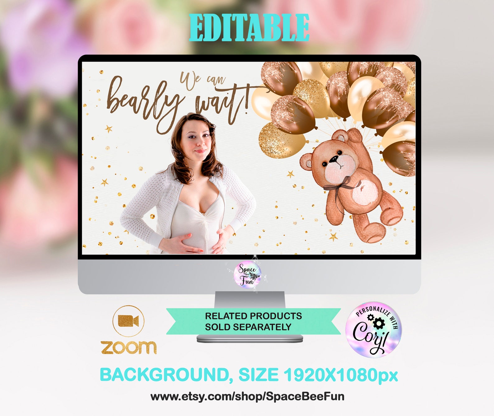 Editable Teddy Bear Virtual Zoom Baby Shower Invitation Thank Etsy