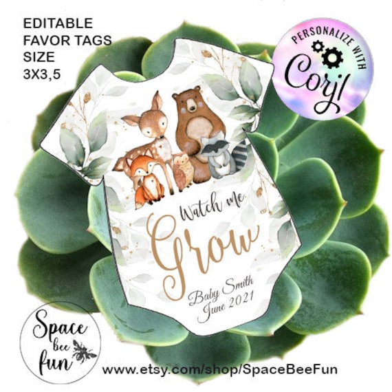 EDITABLE TEMPLATE Watch Me Grow Tags Baby Shower Succulent - Etsy