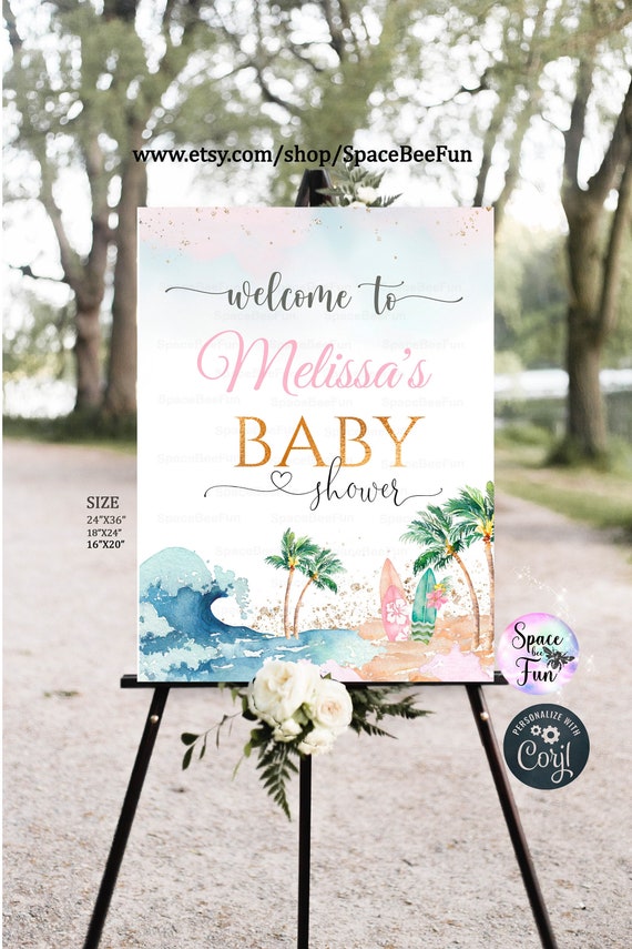 Baby on Board Welcome sign Baby shower Gir Under the Sea EDITABLE  Decorations Surf Beach Ocean Summer Baby Shower Download B27