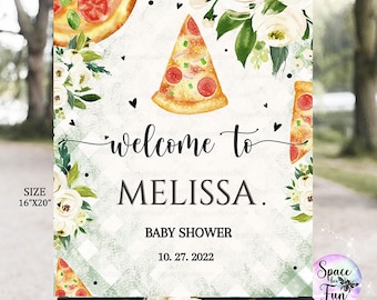 BBQ baby shower Welcome sign Pizza baby shower Slice Slice BabyBoy Pizza Party baby shower  Gender EDITABLE template instant download Q