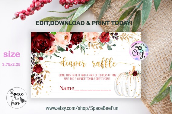 EDITABLE A Little Pumpkin Is On The Way Baby Shower Diaper raffle, Fall themes, Burgundy fall Autumn Printable Instant Download 098 Il_570xn