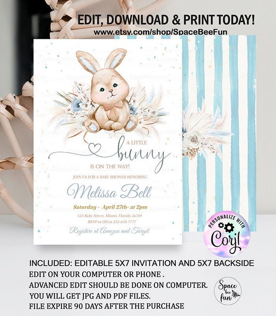 Peter Rabbit Baby Shower Invitation, Peter Rabbit Invitation, Baby Shower  Invitation, Printable Instant Download, Editable Templett , PR -   Denmark