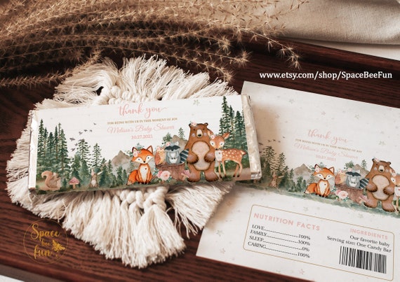 Woodland Animal Chocolate Bar Wrapper Template Candy Bar Wrapper Girl Adventure Awais EDITABLE Decorations Baby Shower Download B02 Il_570xn