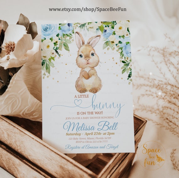 Editable Bunny Baby Shower Invitation Boy Spring Floral Rabbit Bunny Baby Shower Some Bunny Shower Instant Download B27 Il_570xn
