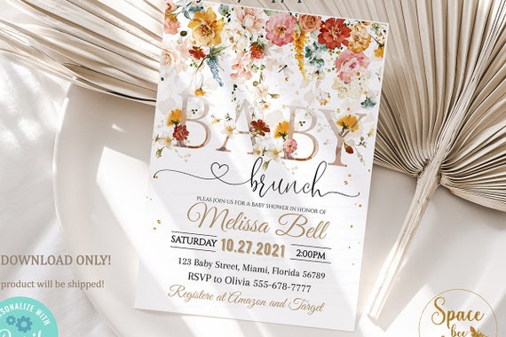 EDITABLE Garden Flowers Baby Brunch Invitations, Garden Wildflower Baby Shower Invite Floral Watercolor Baby shower Template Instant Dow G1 Il_570xn