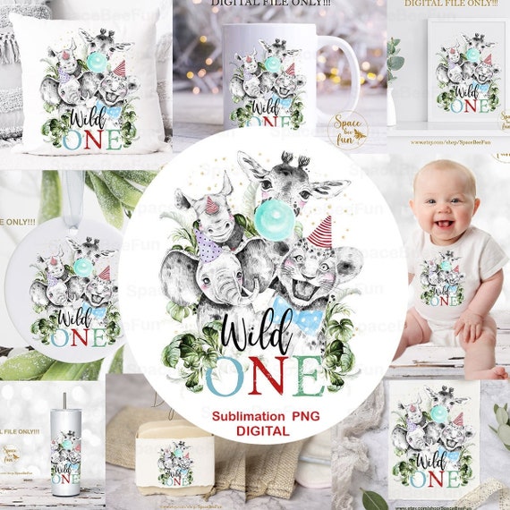 Wild ONE Birthday PNG sublimation dezigns, First Christmas ornament baby Safari sublimation designs, Kids Ornament, Tumbler designs kids 022 Il_570xn