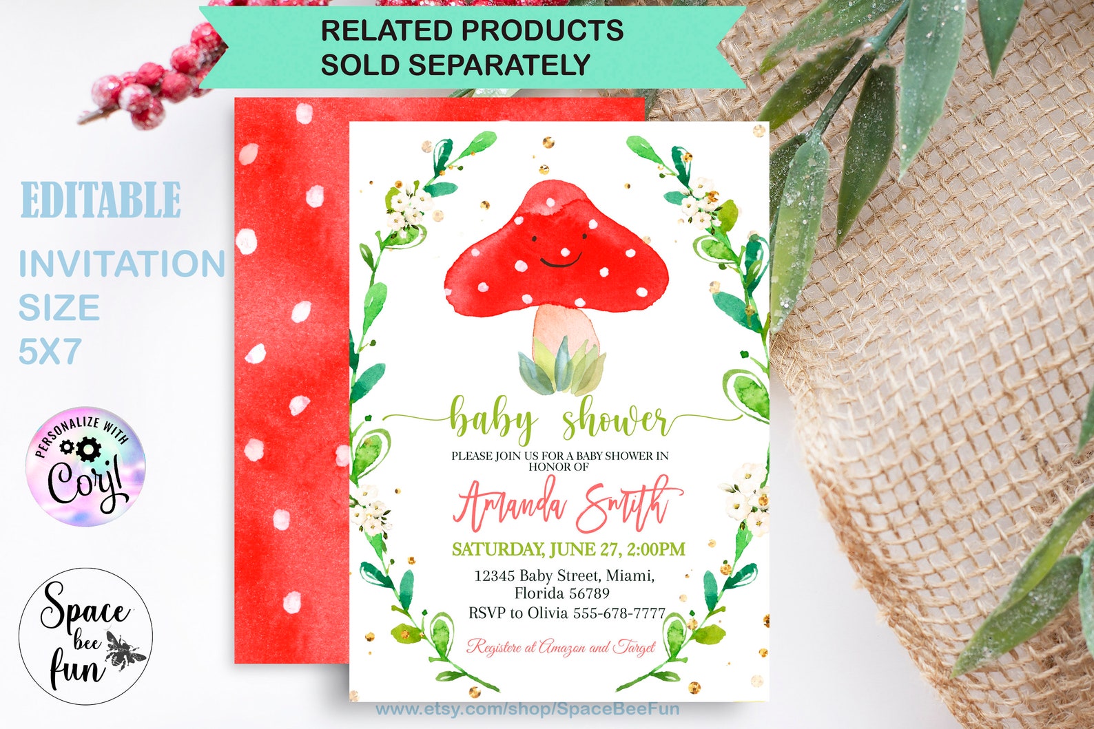 EDITABLE Mushroom Baby Shower Invitations Mushroom Virtual Etsy UK