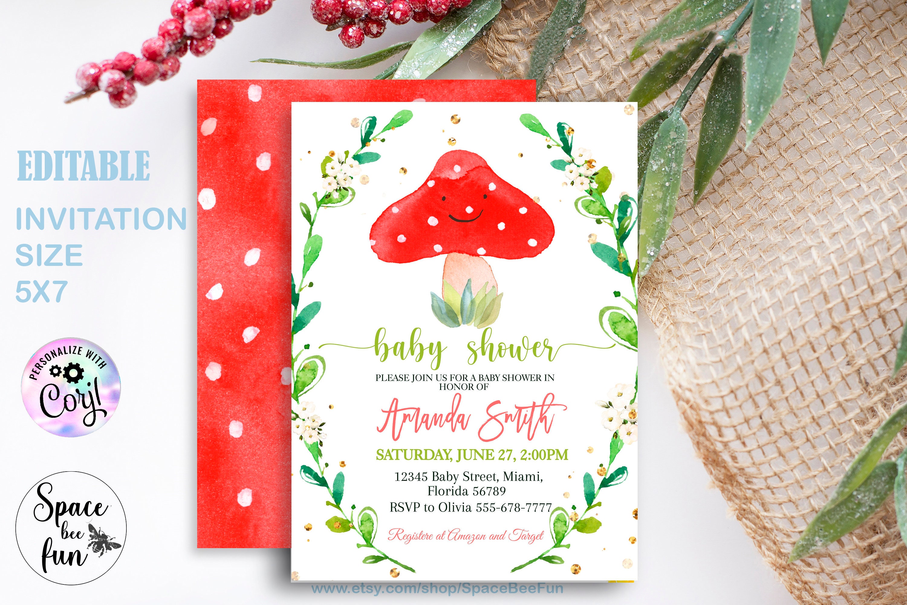 EDITABLE Mushroom Baby Shower Invitations, Mushroom Virtual Baby Shower,  Social Distance Theme Idea Mushroom Instant Download Digital MM (Instant  Download) 